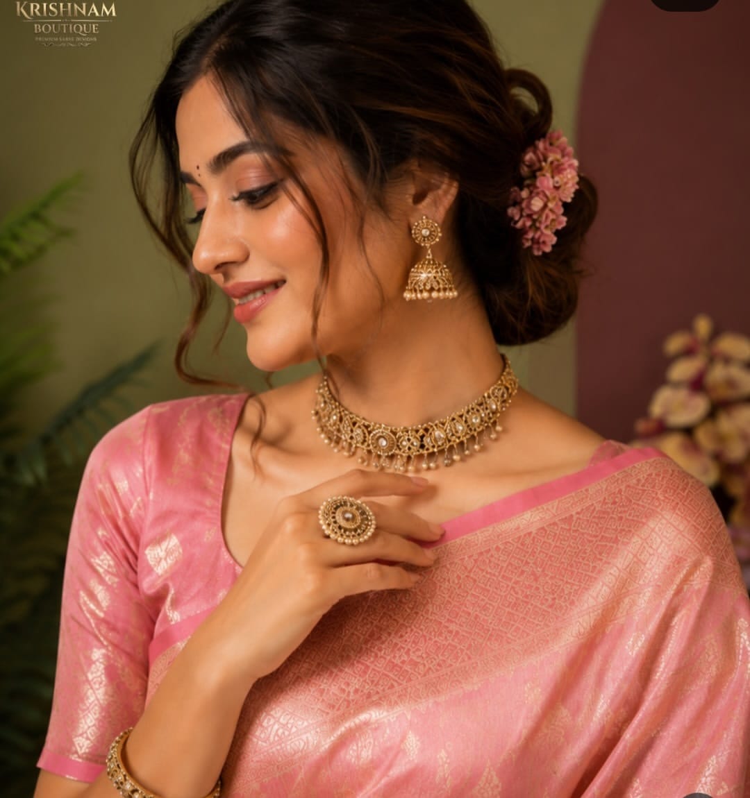 Pink Banarasi Silk Saree